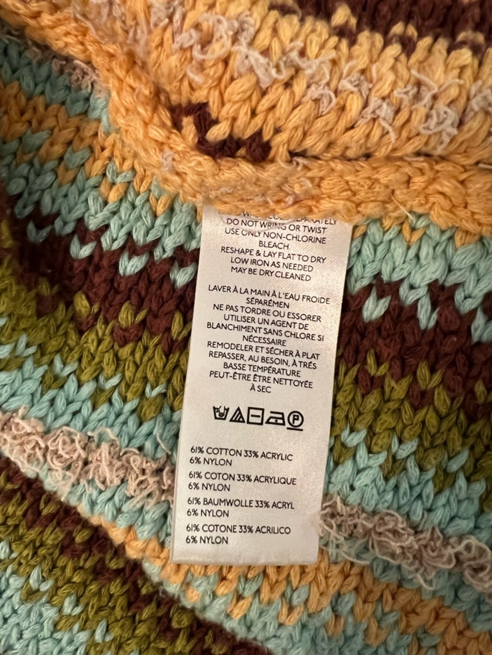 Free People Striped Hand-Knit Cropped Cardigan in Mint, Mustard & Brown - Picture 5 of 6